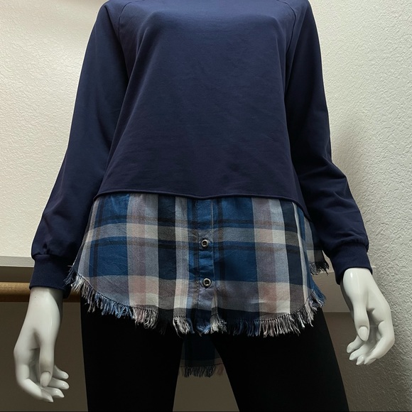 PEYTON JENSEN Blue Stretch Jersey with Plaid Sz XS - Picture 3 of 6